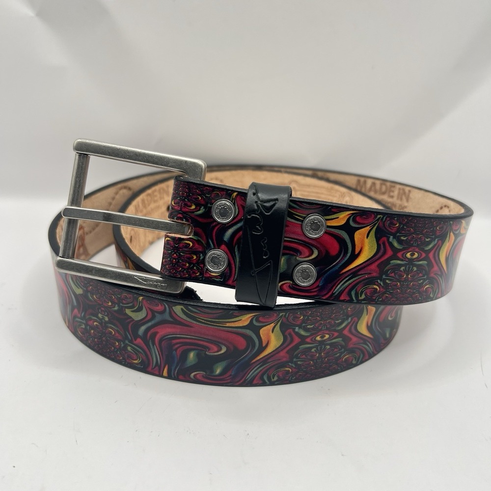 Jon Wye Full Grain Leather Graphic Belt Multi-Universe Theory 33-39" Multicolor
